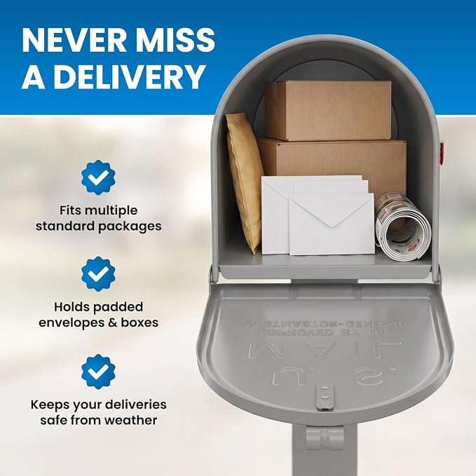 Plexon Gray Jumbo Size Rural Mailbox, 3175 cu-in Capacity, Galvanized Steel, Powder-Coated, 15 in. H x 11.69 in. W x 24.82 in. L