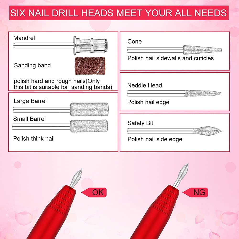 Portable Electric Nail Drill Machine, Professional 20000 RPM USB Manicure Pedicure Drills for Acrylic Nails Gel Polishing Shape Tools