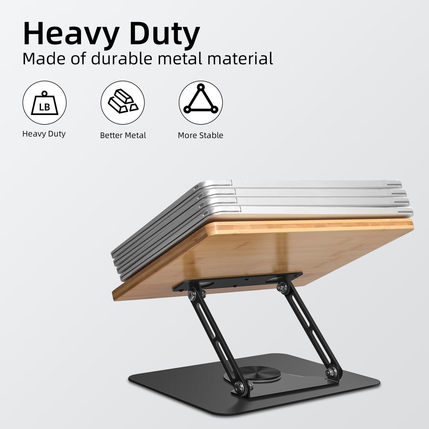 wishacc Premium Wooden & Metal Laptop Stand for Desk, Ergonomic Adjustable Computer Riser with Heat Dissipation, Foldable Portable Laptop Holder Compatible with MacBook Air Pro 10-17" Laptops
