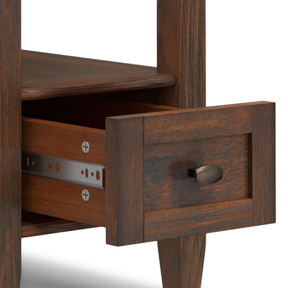 SIMPLIHOME Warm Shaker End Table - 14 inch Wide Solid Wood Narrow Side Table in Distressed Charcoal Brown, Transitional Accent Table for Living Room or Bedroom with Drawer, Open Shelf and Tapered Legs