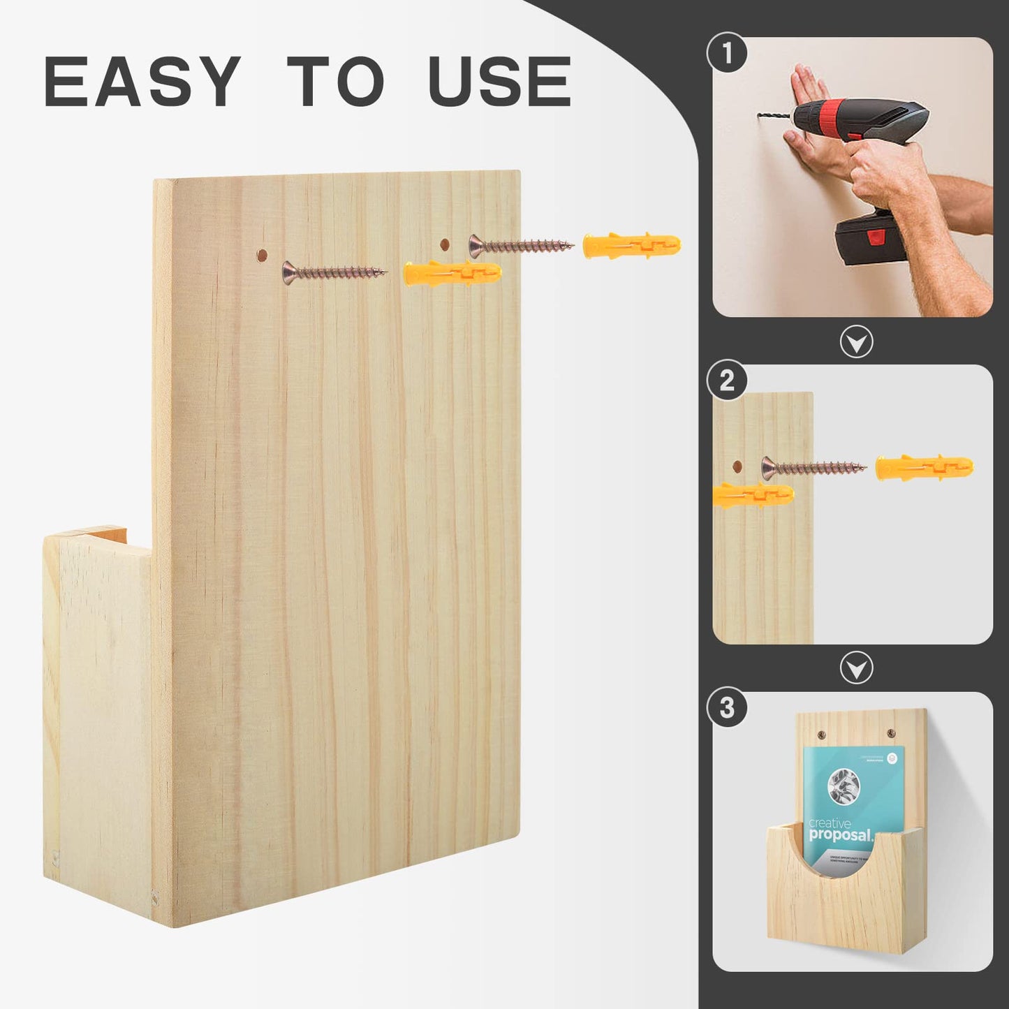2-in-1 Wooden Wall Mount Pamphlet Holder - Hanging Display Stand for 4x6 Flyers & Trifold Brochures - Ideal for Office