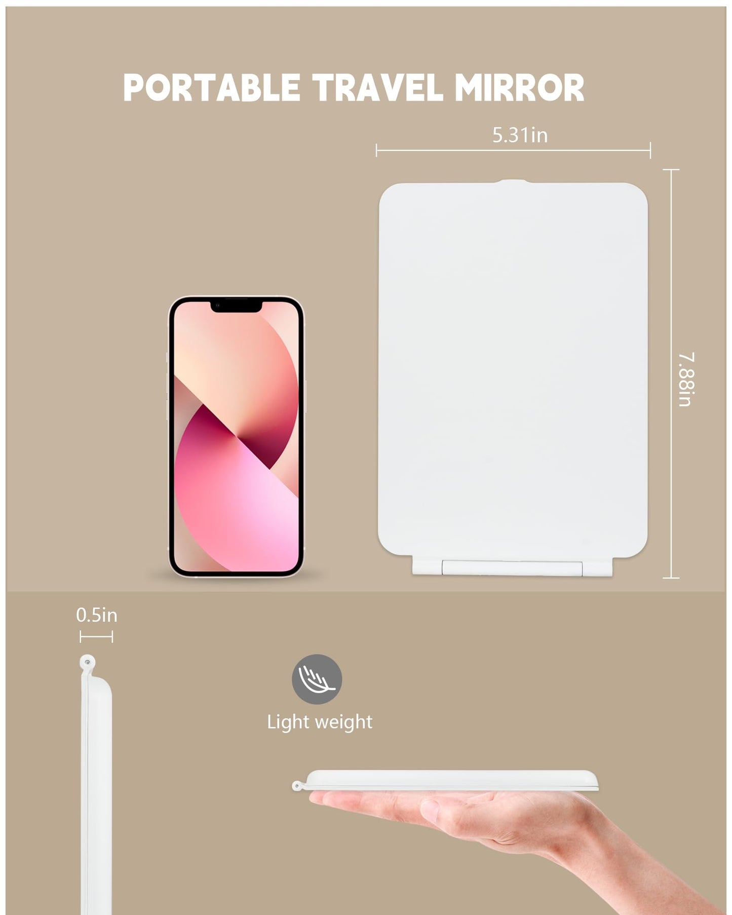 Travel Mirror with Lights Makeup Mirror Touch Screen 3 Colors Light 72 LEDs Rechargeable, 1000mHA 7.9x5.3-Inch Desk Compact Mirror White