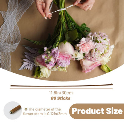80Pcs Floral Wire, 30cm/11.8in Length 3mm/0.12in Diameter Floral Stems, 18 Gauge Flower Wire Wrapped with Paper, Florist Wire for Artificial Flowers, Wreath, Bouquet (Brown)