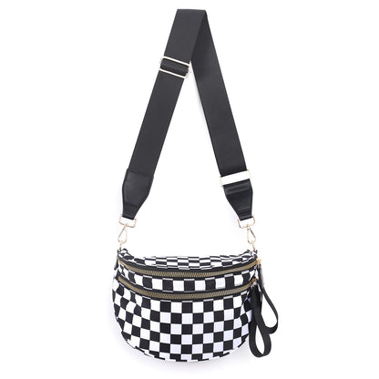 Nylon Crossbody Bags Bum Bag for Women Large Sling Bag Purse with Adjustable Strap（Black）
