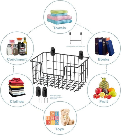 Wire Storage Basket 2 Packs, Wall Mounted Kitchen Bathroom, Hanging Cabinet