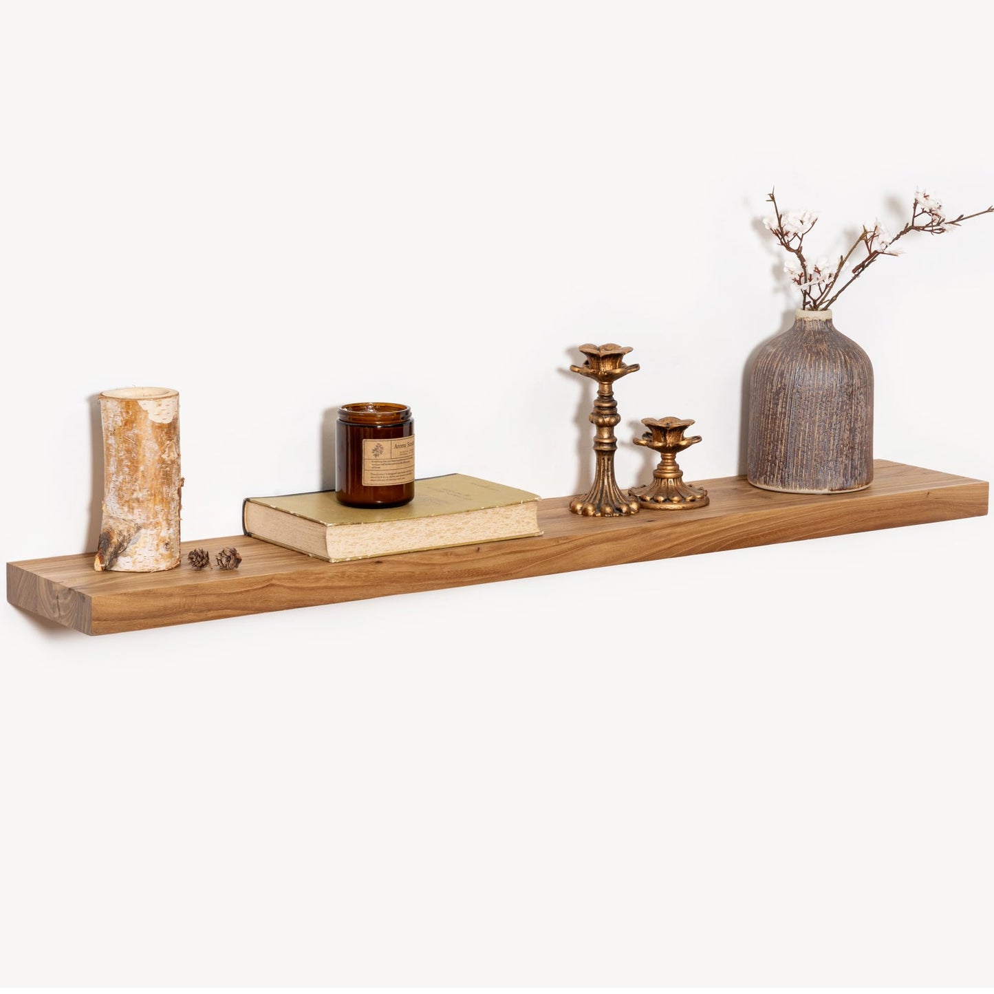 Fun Memories Wood Floating Shelves 40 Inch Long, Solid Elm Wood Wall Shelves Set of 1 for Kitchen, Living Room, Bedroom, Wall-Mounted Rustic Wooden Bathroom Shelf Storage Shelf for Farmhouse, Natural