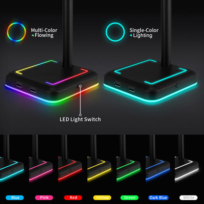 Headphone Stand with Wireless Charger Gaming Headset Holder with 10W/7.5W QI Charging Pad & 2 USB Charger Ports for Desktop PC Game Accessories