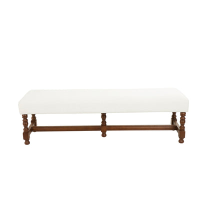 Deco 79 Fabric Home Bench Entryway Bench with Brown Traditional Wood Turned Legs, Bedroom Bench 59" x 16" x 17", Cream