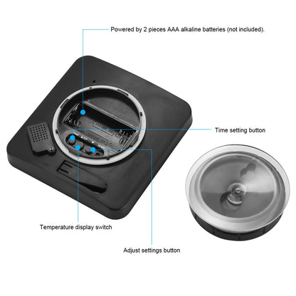 Digital Bathroom Shower LCD Wall Clock with Suction, Waterproof Temperature Humidity Gauge, Touch Screen Timer, Large Countdown Timer (Black)