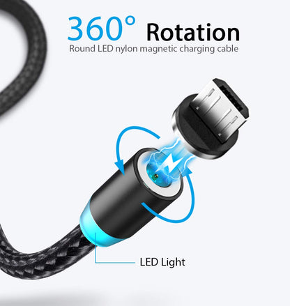 Terasako Magnetic Charging Cable 6-Pack [1ft/3ft/3ft/6ft/6ft/10ft], 3 in 1 Nylon Braided Magnetic Phone Charger, Compatible with Micro USB, Type C, iProduct and Most Devices
