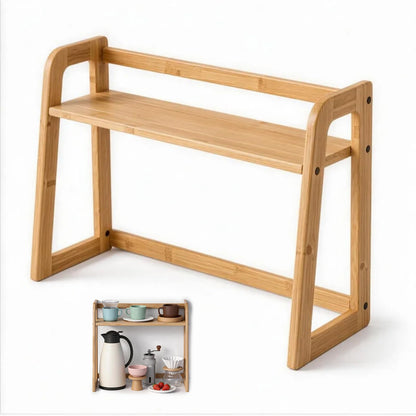 Ciuwuuhe 2-Tier Bamboo Matcha Station, Coffee Station Organizer, Open Counter Storage Shelf for Syrup Bottles and Coffee Essentials