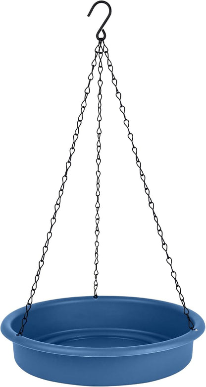 Combo Café 2-in-1 Recycled Plastic Bird Feeder and Bird Bath for Wild Birds and Outdoor Décor, Hanging Bird Bath and Tray Feeder with Chains Included, 1.5 Quart Capacity, Blue