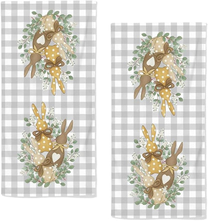Spring Hand Towels, 2 Packs Buffalo Plaid Easter Bathroom Towels Soft