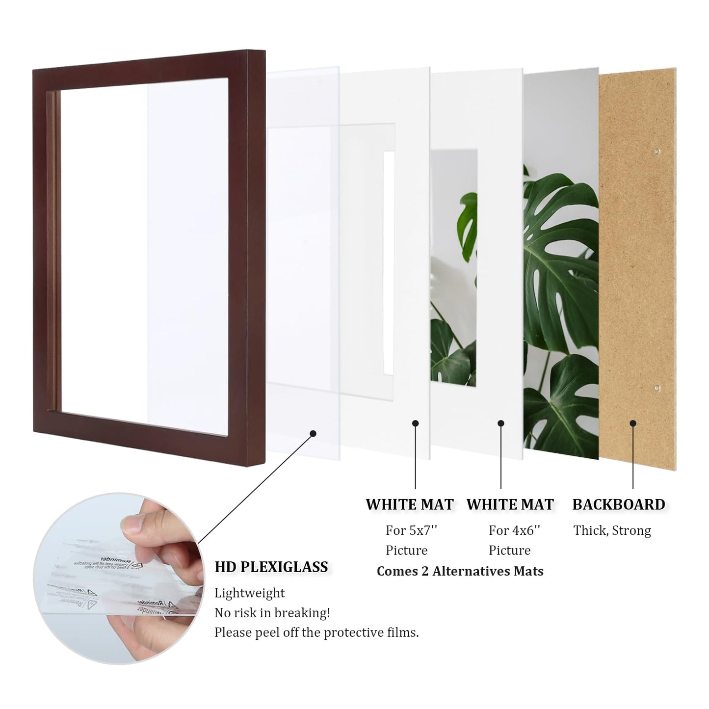 Egofine 8x10 Picture Frames Made of Solid Wood with Plexiglass, Display Pictures 4x6/5x7 with Mat or 8x10 Without Mat Set of 4 for Tabletop and Wall Mounting, Walnut Color