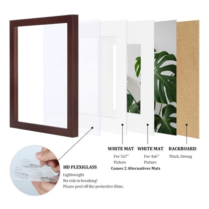 Egofine 8x10 Picture Frames Made of Solid Wood with Plexiglass, Display Pictures 4x6/5x7 with Mat or 8x10 Without Mat Set of 4 for Tabletop and Wall Mounting, Walnut Color