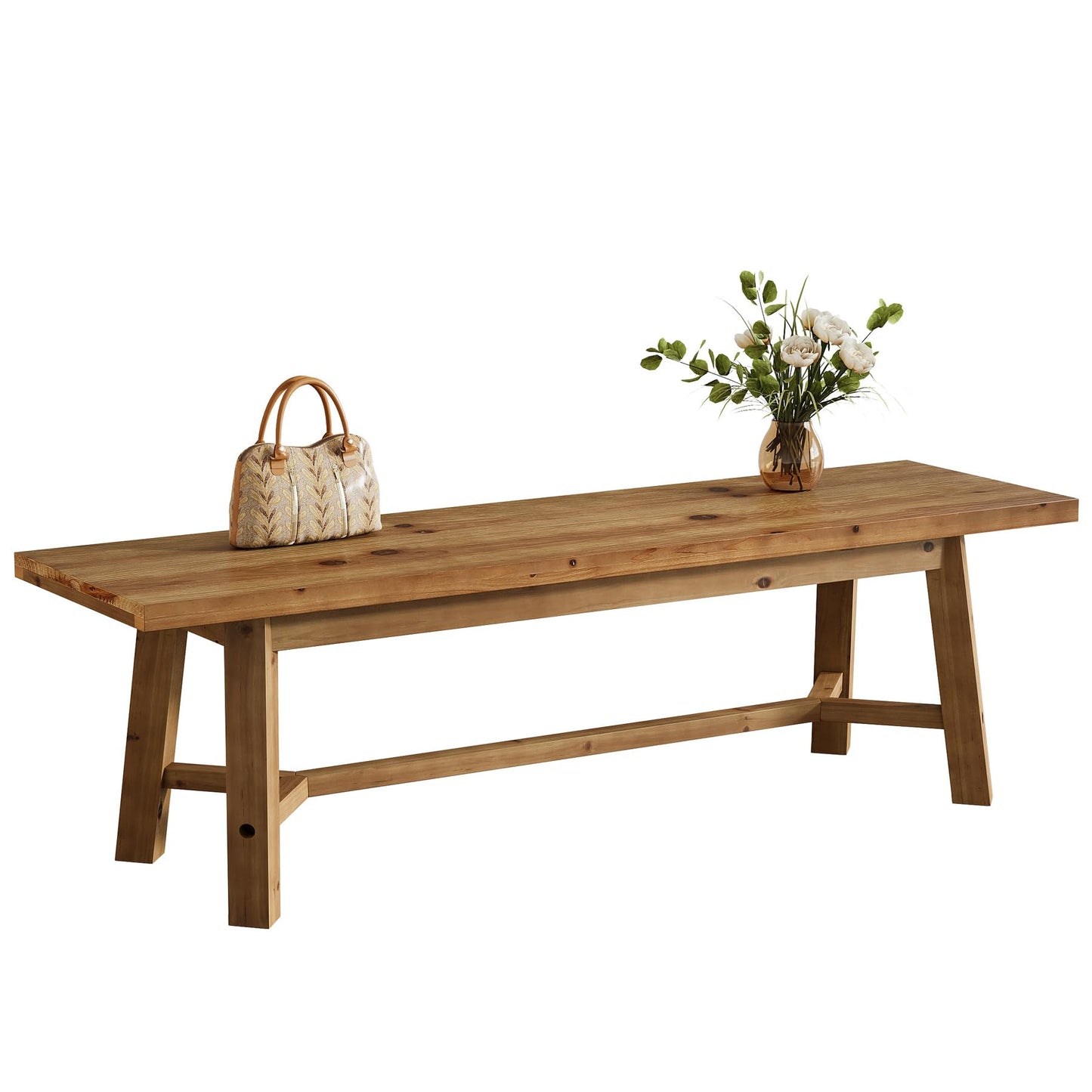 TRIBEWOOD 55" Solid Wood Bench, Farmhouse Long Bench Seat for Entryway, Dining Room, Living Room, Solid Wood, Rustic Brown