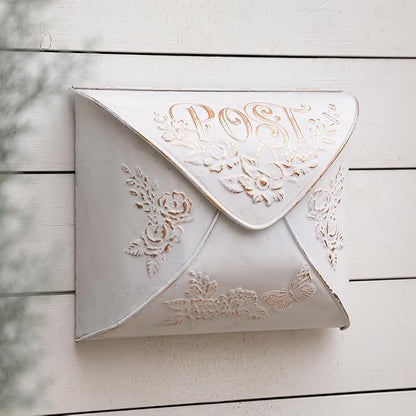 Wall Mount Mailbox for House Outside,5" D x 13.8" W x 11.4" H,Vintage Metal Door Mailbox Antique Style Nostalgic Charm Home Decor Garden Vintage English Cottage Decor(White)