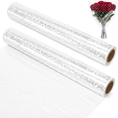 yarlung 2 Pack 33 Inch x 100 Feet Clear Cellophane Wrap Roll with White Dot, Folded Thick Transparent Gift Wrapping Paper for Gift Baskets, Candy Treats, Flower Bouquets, Arts Crafts