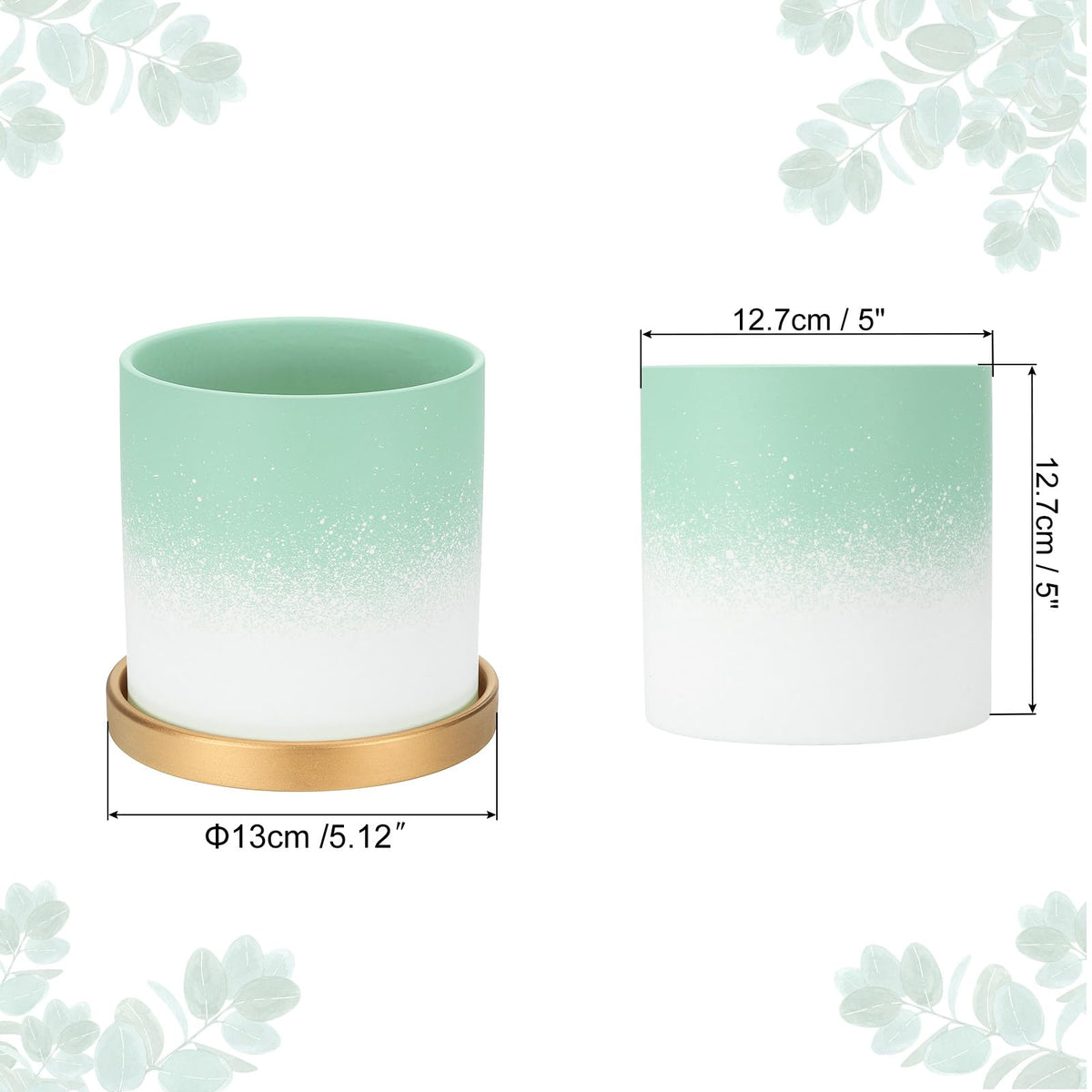 PATIKIL 5.12 Inch Ceramic Plant Pots, Modern Flower Planters Gradient with Drainage Holes for Decorate Home Indoor Plants Succulent Herb, Green