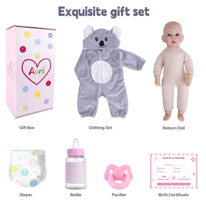 Aori Boy Baby Dolls 17 inches, Real Life Baby Boy Doll with Feeding Kit Included, Life Like Baby Dolls that Look Real, Newborn Baby Boy for Kids, Birthday, Pretend Play