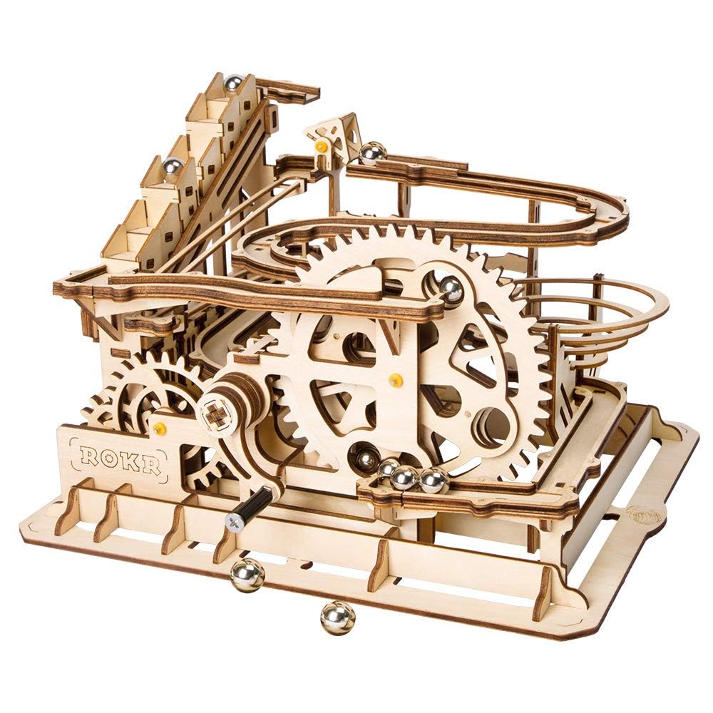 ROKR 3D Wooden Puzzles Marble Run Set - Mechanical Model Kit for Adults DIY Roller Coaster Toys Gifts for Adult (Marble Parkour)