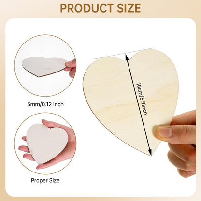 100PCS Wooden Heart for Crafts, 4 Inch Unfinished Wood Pieces for Crafts, Natural Heart Shape Wooden Slices Cutouts Coasters for Paint DIY Pyrograph Staining Burning Engraving Carving