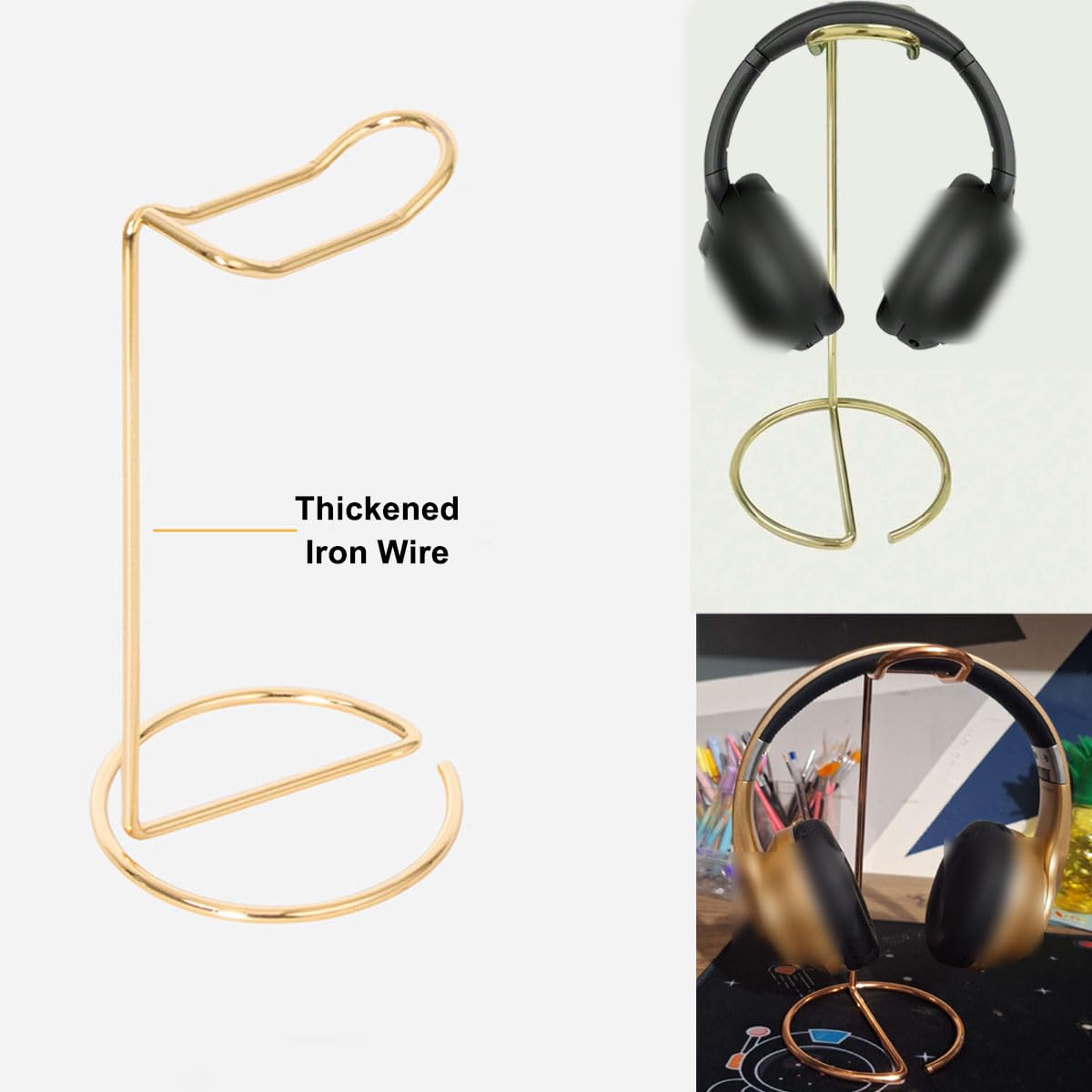 ZAAWUUT Metal Headphone Stand Headset Bracket Holder,Iron Earphone Display Rack Hanger for Gaming Room Working Table (Gold)