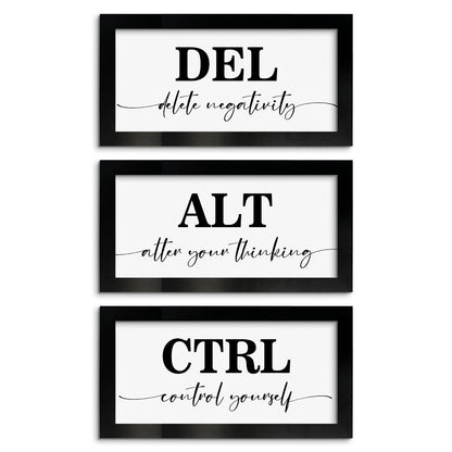 Pinetree Art Motivational Wall Art for Office Decor, CTRL ALT DEL Framed Inspirational Positive Quotes Canvas Print (black, 6"x12"x3)