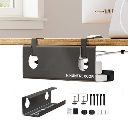 No Drill Under Desk Cable Management Tray with Clamp, Home/Office Desk Cord Organizer and Accessories Storage Shelf, 17'' Metal Cable Organizer for Standing/Gaming Desk, Office Supplies, Black 1 Set