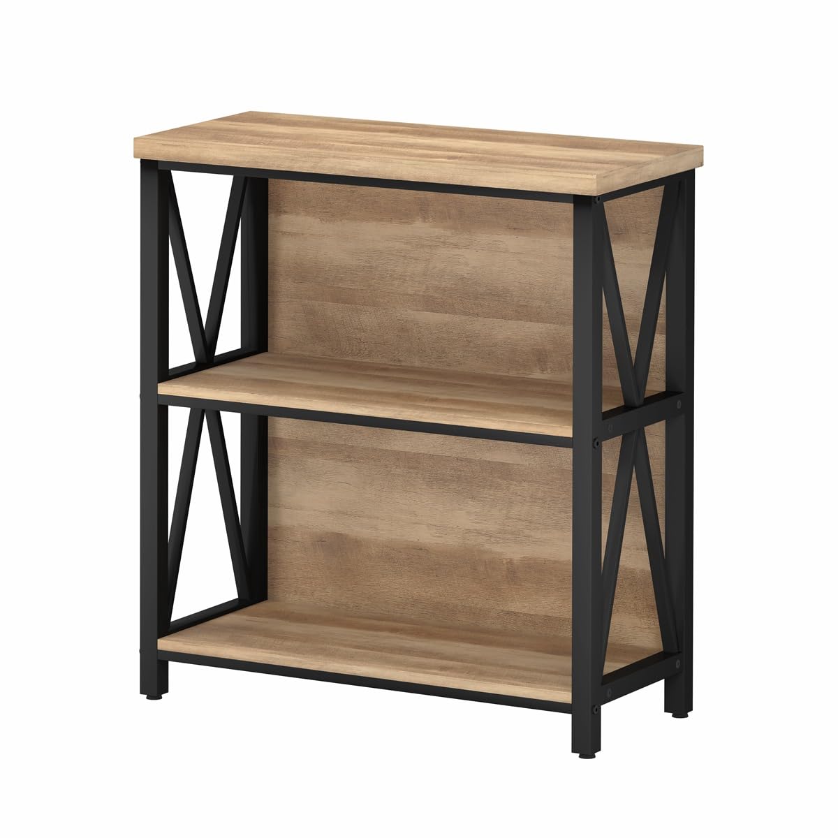 FATORRI Small Bookcase, Wood and Metal Low Short Bookshelf, Industrial Book Case and Rustic Book Shelf for Small Space (Rustic Oak)
