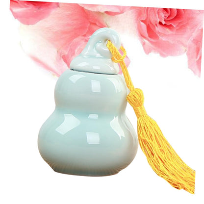 Homoyoyo Mini Ceramic Gourd-shaped Tea Jar for Powder and Tealeaves Storage Airtight Decorative Container for Kitchen and Travel Use