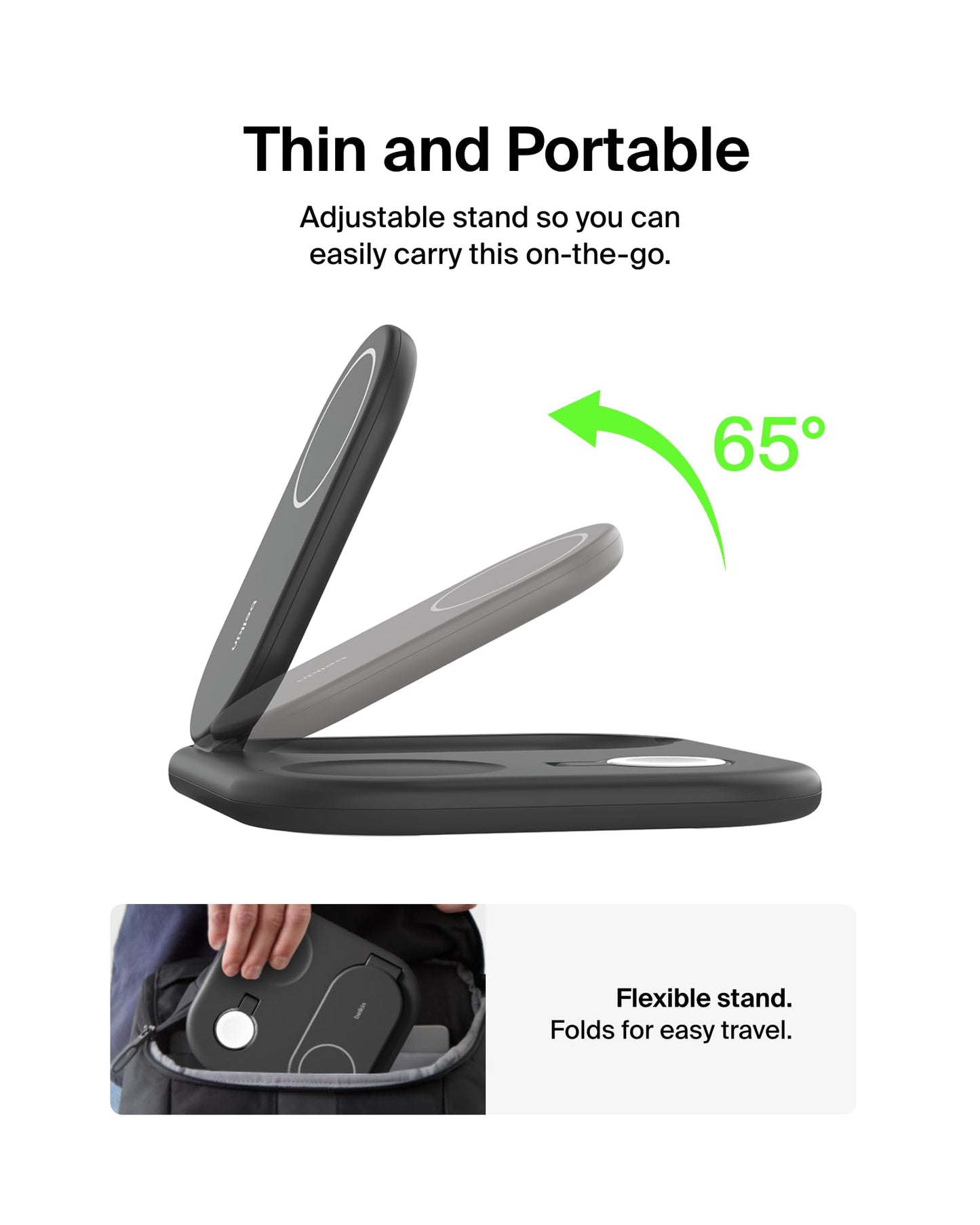 Belkin 3-in-1 MagSafe-Compatible iPhone Charger - Foldable Magnetic Qi2 Certified, MagSafe Charging Station for Phone, Apple Watch, AirPods - Wireless for Multiple Devices