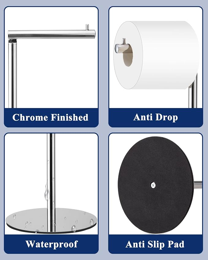 Toilet Paper Holder Stand, Free Standing Toilet Paper Roll Holder with Reserve, Modern Bathroom Toilet Paper Stand for 4 Rolls, Chrome, Housen Solutions
