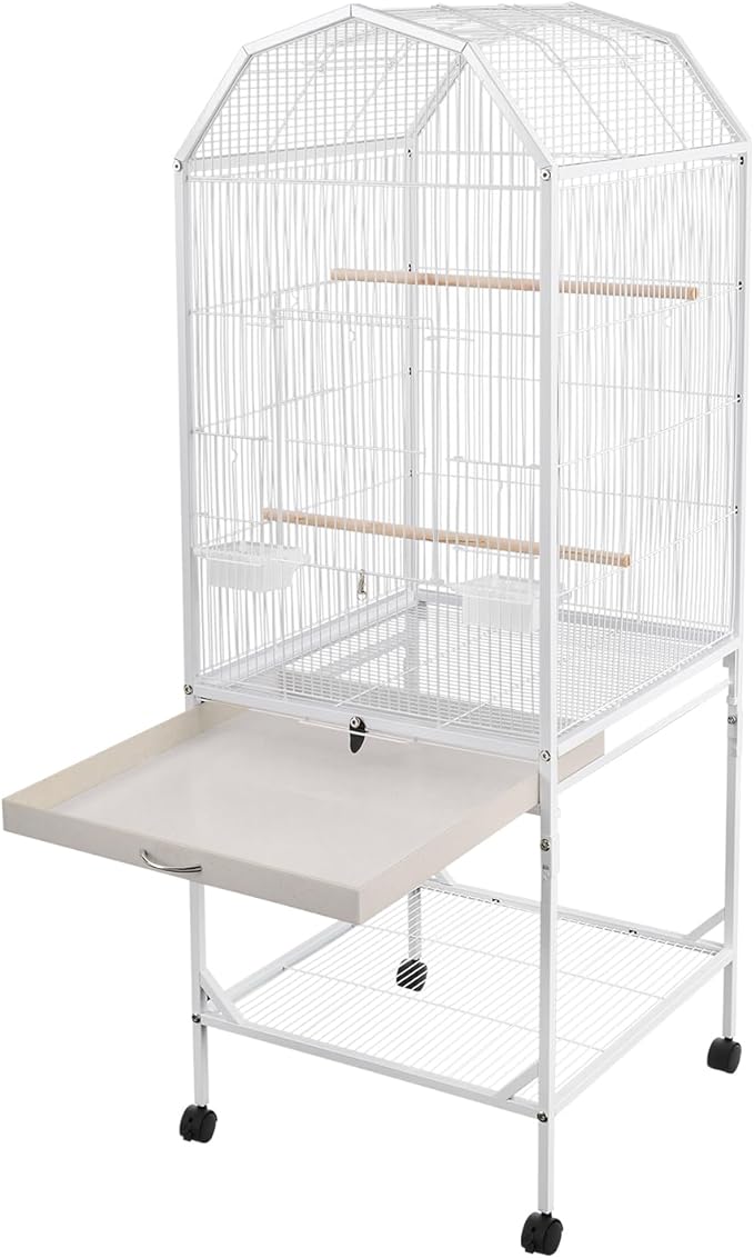 Large Bird Aviary Cage 53.5 Inch, Free Standing Wrought Iron Parrot Cage with Wheels, Open Play Top, Slide-Out Tray, Bird Cage for Budgerigars, Cockatiels, Parakeets, Lovebirds