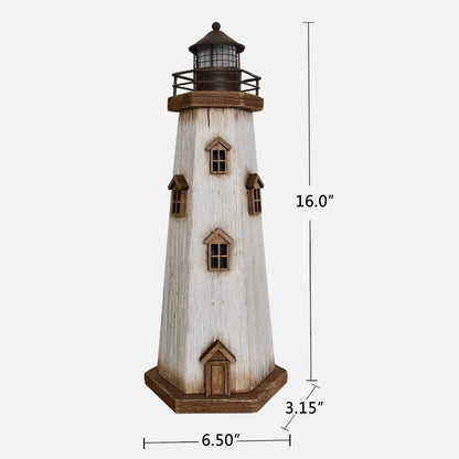 Morning View Lighthouse Decor Nautical Decoration Lighted Wood Light House Figurine Beach House Coastal Decor Table Ocean Seaside Theme Home Decor Lake House Bathroom Shelf Centerpiece 16" (White)