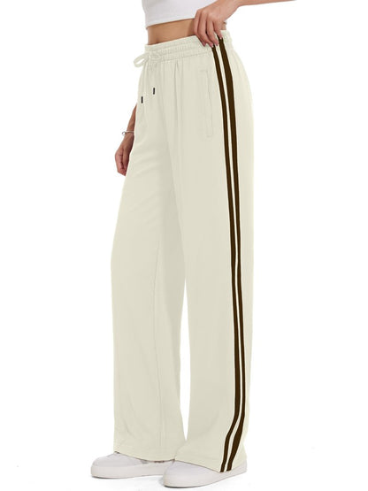 Tapata Petite Women's 28" Inseam Casual Pants Track Athletic Sweatpants Warm Up Loose Side Stripe Street Slacks, Beige, S