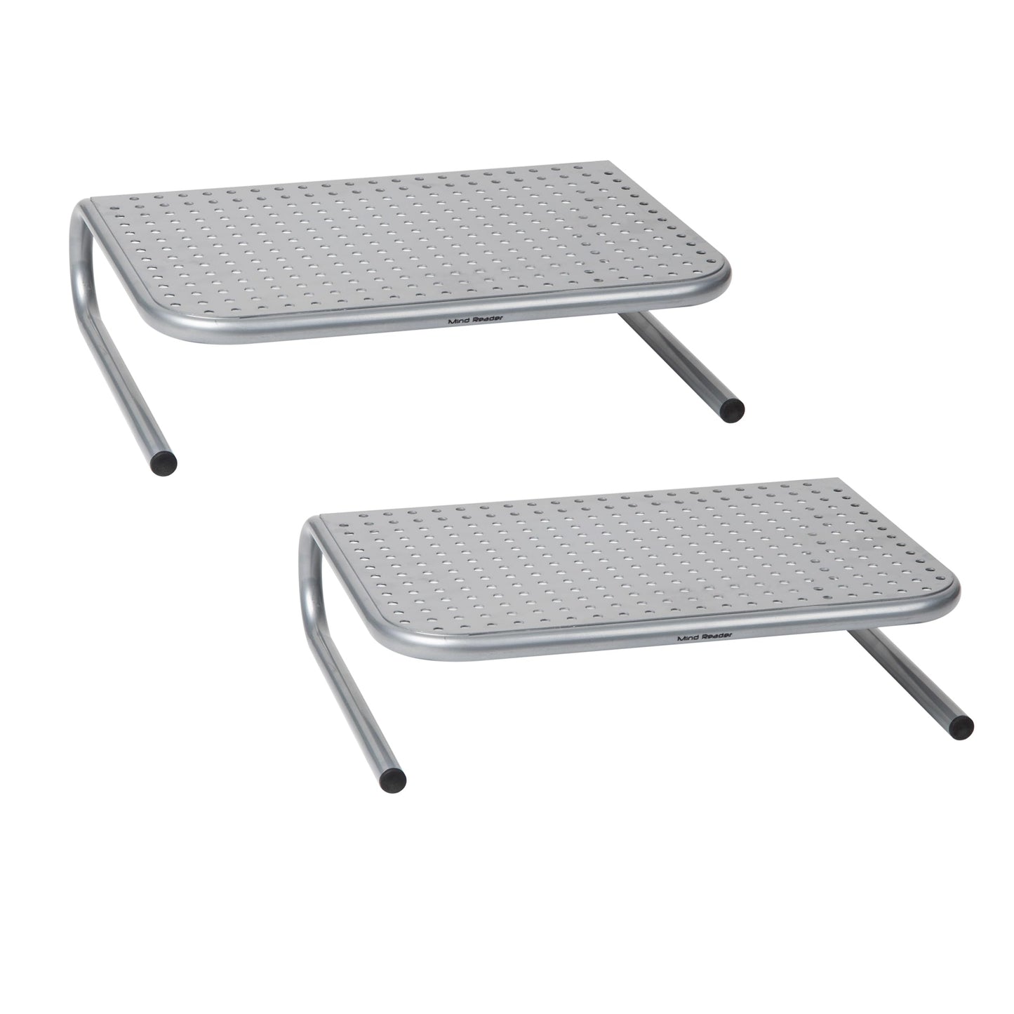 Mind Reader Monitor Stand, Ventilated Laptop Riser, Desktop Organizer, Metal, 14.5"L x 11.25"W x 4.25"H, Set of 2, Silver