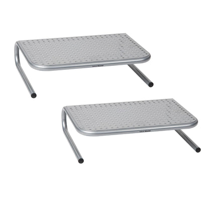 Mind Reader Monitor Stand, Ventilated Laptop Riser, Desktop Organizer, Metal, 14.5"L x 11.25"W x 4.25"H, Set of 2, Silver