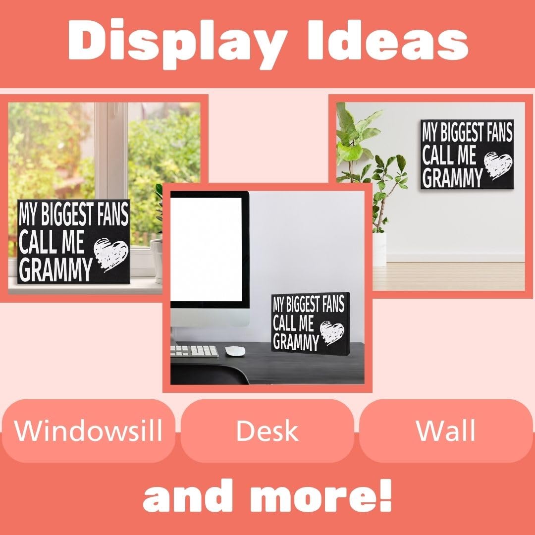 JennyGems My Biggest Fans Call Me Grammy Wooden Sign – Home Décor Shelf and Wall Display, Thoughtful Gift for Grammy