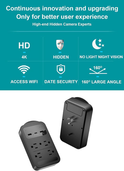 AX NANNY CAM 2026 Upgraded 4K Hidden Camera with Night Vision,Wireless WiFi Wall Outlet Camera,Motion Detection|SD Storage Indoor Camera for Pet|Home|Office (Black)