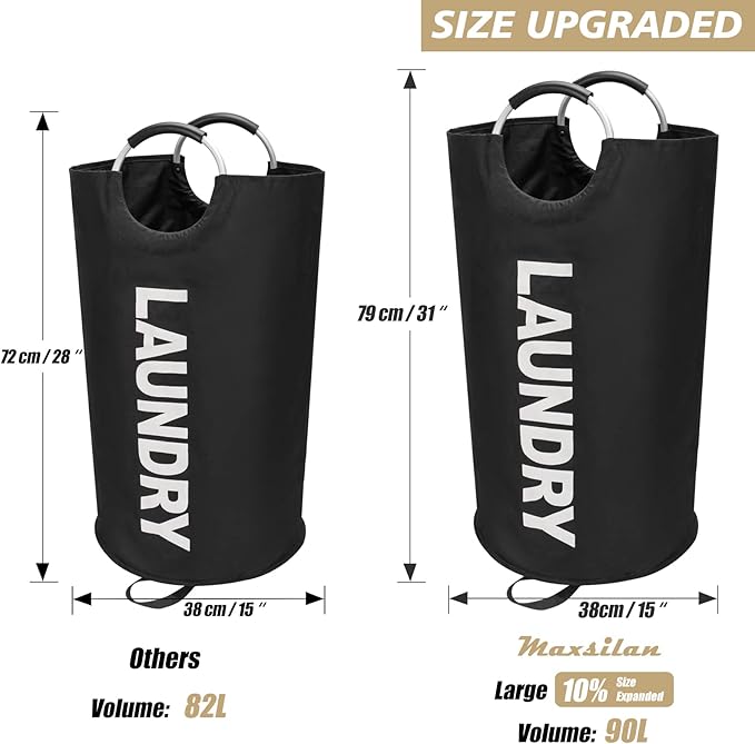 90L Large Laundry Basket, Freestanding Tall Clothes Hamper, Collapsible Laundry