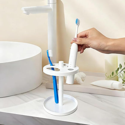 White Metal Toothbrush Holder – Countertop 4‑Toothbrush Organizer Set