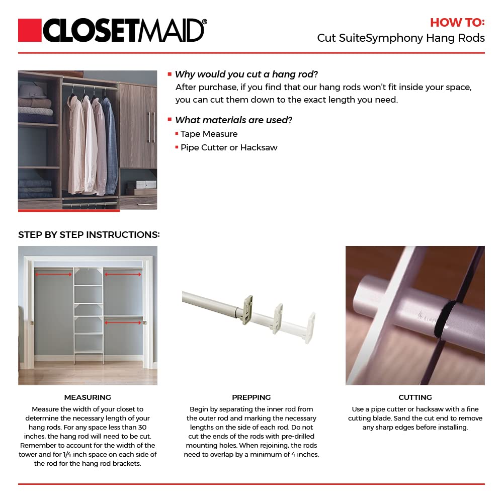 ClosetMaid SuiteSymphony Wood Closet Organizer Kit with Tower, 3 Hang Rods, Top Shelves, 3 Drawers, Modern, Fits Spaces 7 - 10 ft. Wide, Graphite Grey