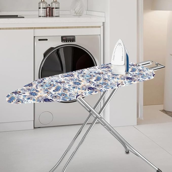 Blue Peacock Feather Steam Ironing Board Cover Damask Floral 15x54 Inch