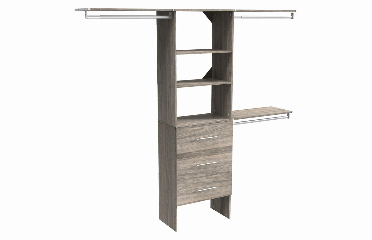 ClosetMaid SuiteSymphony Wood Closet Organizer Kit with Tower, 3 Hang Rods, Top Shelves, 3 Drawers, Modern, Fits Spaces 7 - 10 ft. Wide, Graphite Grey