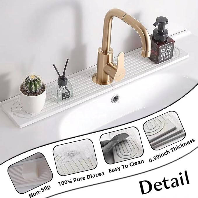 Stone Faucet Mat for Kitchen Sink, 23.6'' Long Quick Drying Absorbent Diatomite