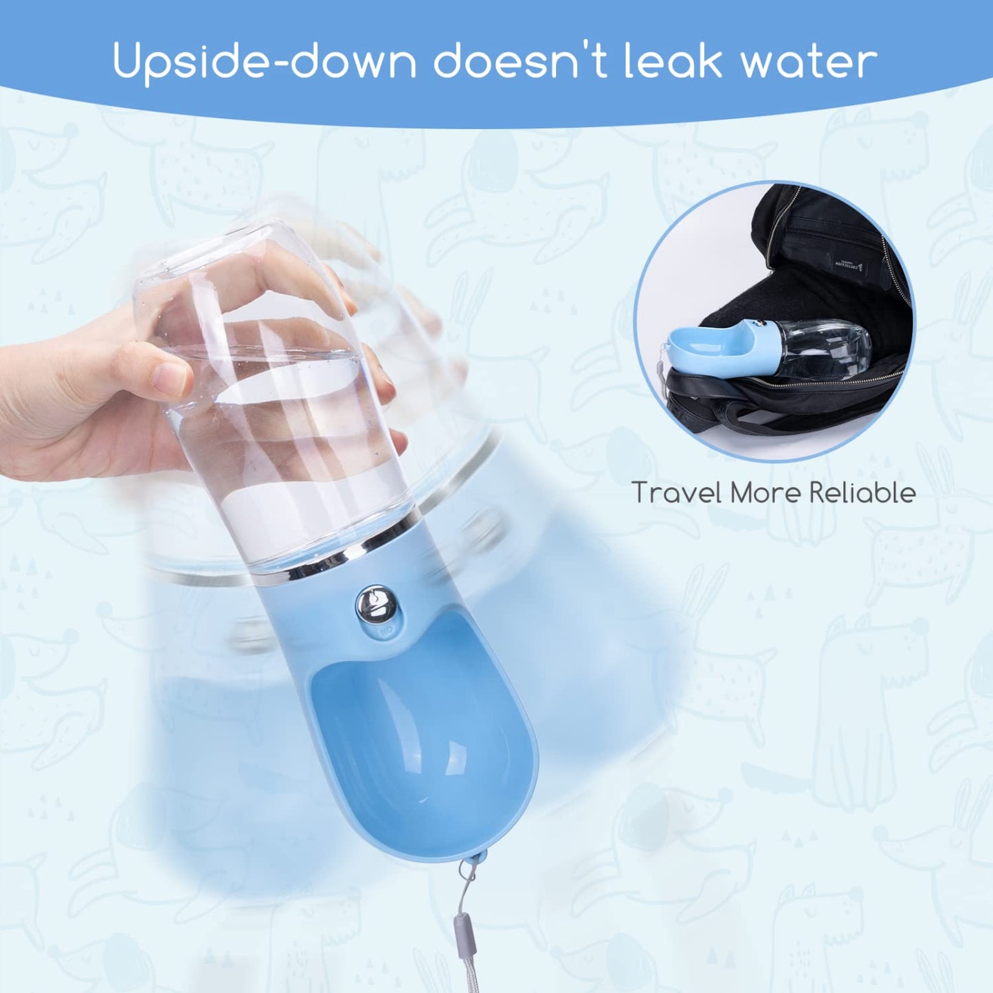 Nobleza Dog Water Bottle, Leak Proof Portable Pet Water Bottle Dispenser BPA-Free Puppy Water Bottle for Outdoor Walking, Hiking, Travel, Food Grade Plastic (12.8oz, Blue)