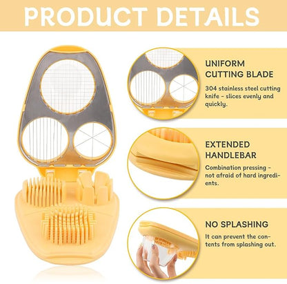 Egg Slicer for Hard Boiled Eggs, 3-in-1 Dicer with Multiple Cutting Modes, Egg Slicer Kitchen Gadget for Strawberry, Grape, Cherry(COLOR:Yellow)