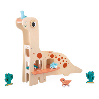 Janod - Dino Wooden Dinosaur Garage - Imaginative Play - Encourages Creativity and Storytelling - Enhances Motor Skills Design, Safe for Kids - Ages 2-6 Years - J05835