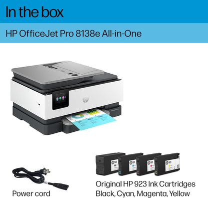 HP OfficeJet Pro 8138e Wireless All-in-One Color Inkjet Printer, Print, Scan, Copy, Fax, ADF, Duplex Printing Best-for-Home Office (Renewed Premium)